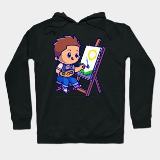 Cute Boy Is Painting Cartoon Hoodie